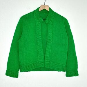 Vintage Hand Knit Wool Cardigan Sweater Green Shrug Sz S Grandmacore Indie